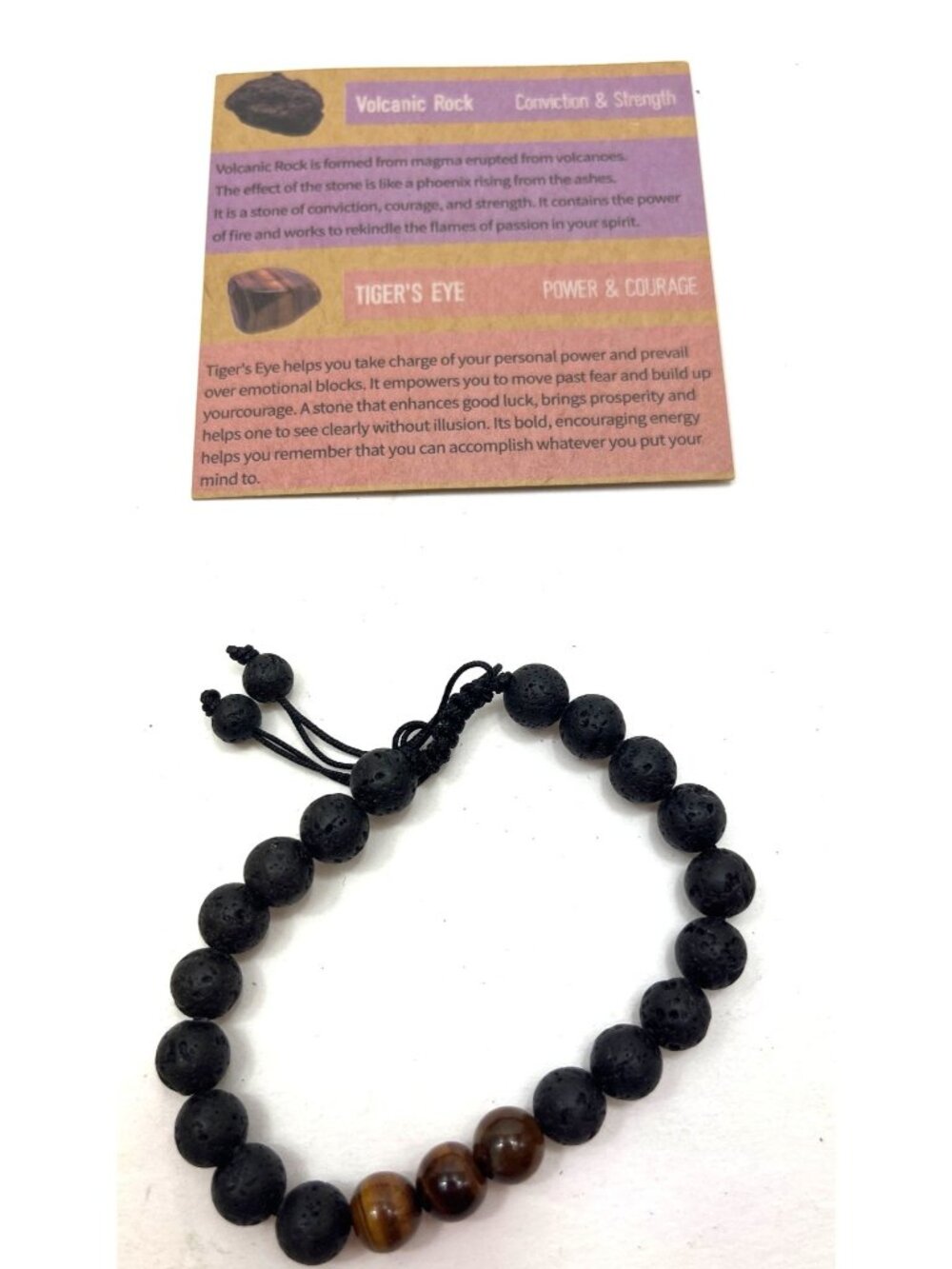 APERCEVOIR Volcanic Rock & Tigers Eye Adjustable Bracelet Handmade With Love 27a